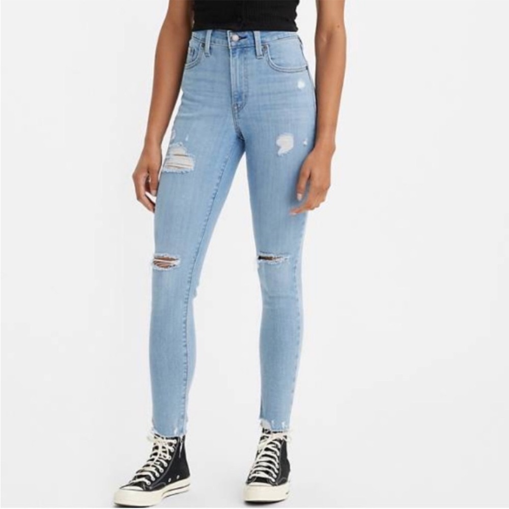 NWT Levi’s 721 Distressed High Rise Skinny Jeans in Medium Indigo Worn - Picture 1 of 11